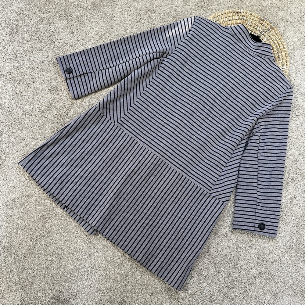 CAbi Dappled Striped Navy Gray Collarless Car Coat Jacket Blazer Academia Size L - Picture 9 of 16